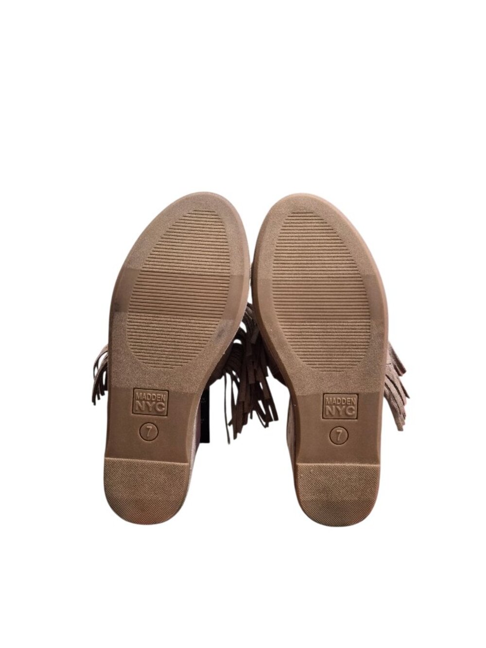 NIB Madden NYC Women’s Fringe Boho Wedge Slide Sandal Platform Size 6 Taupe - Picture 7 of 7